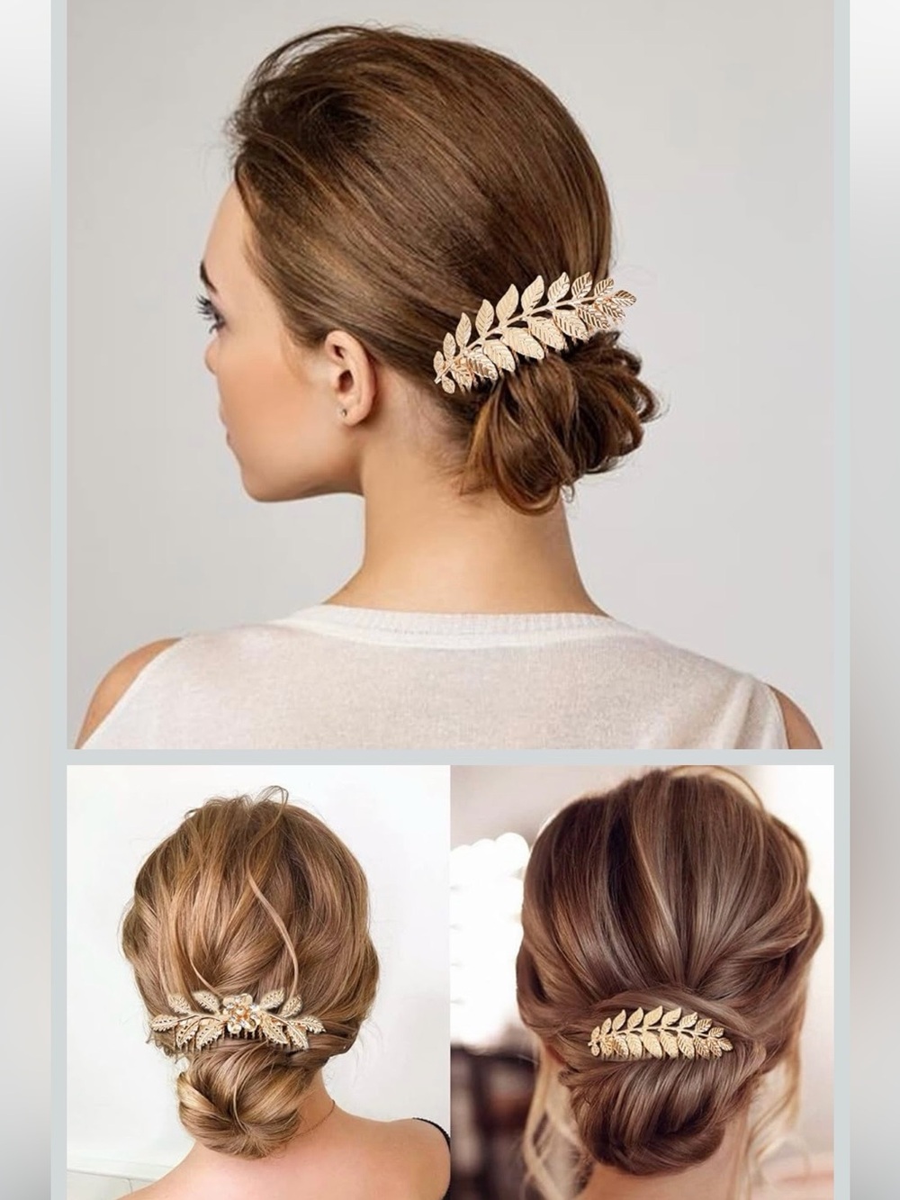 Gold Floral Leaf Decorative Hair Comb - Women Accessories - Picture 2 of 9